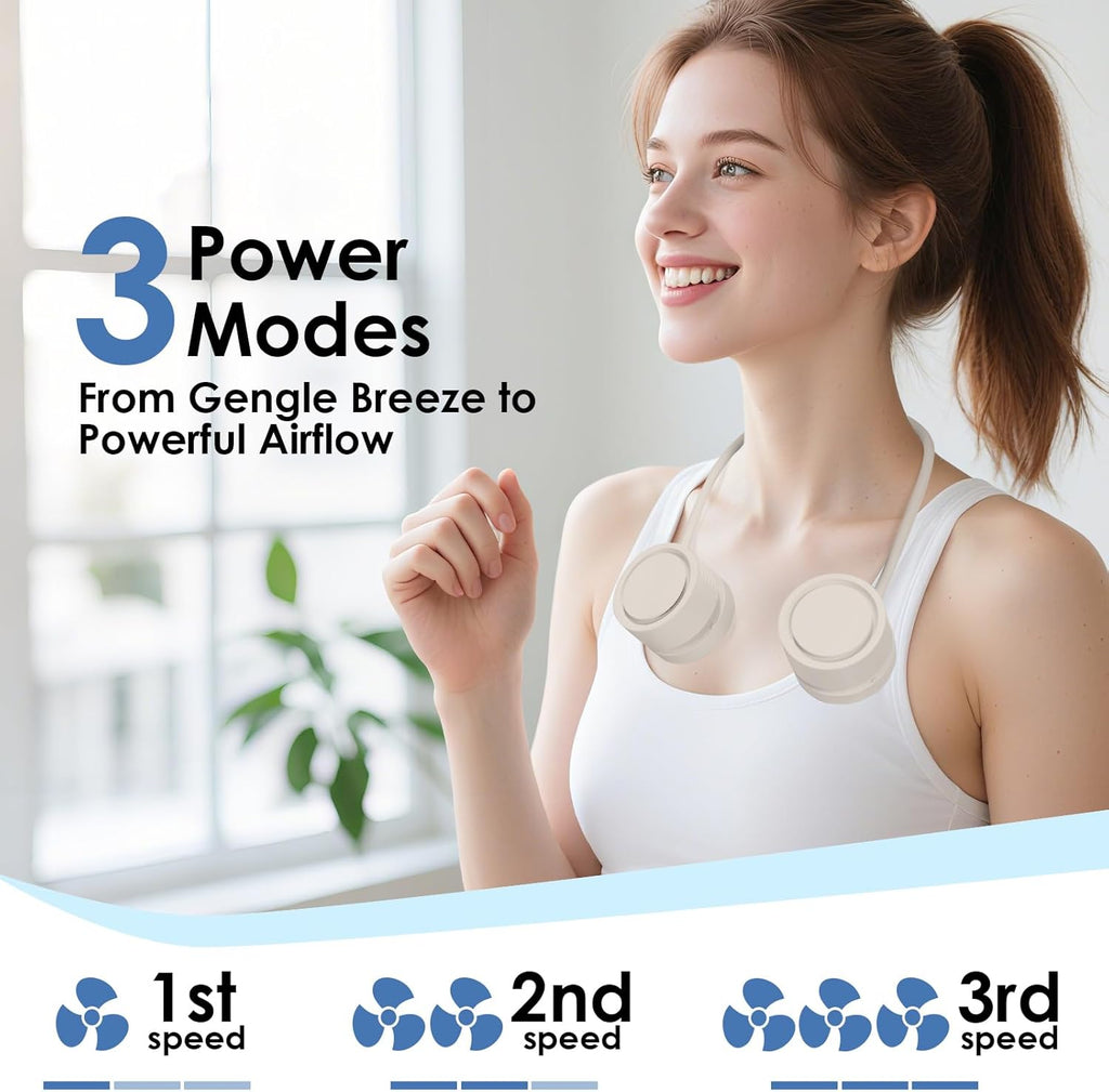 Neck Fan, Portable Bladeless Wearable Fan with 360° Airflow, 3 Speeds, 1600mAh Rechargeable Battery, Quiet Foldable USB Personal Fan for Men
