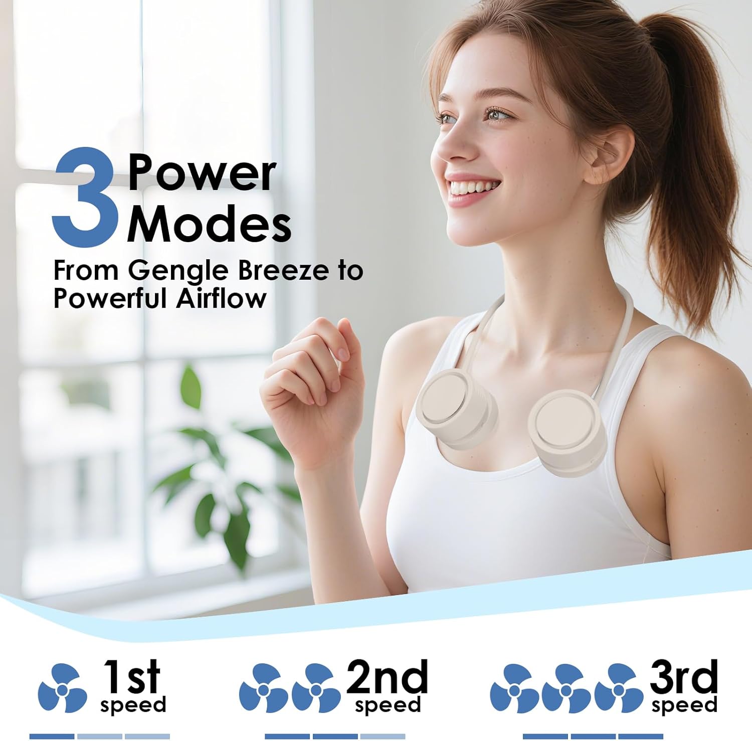 Neck Fan, Portable Bladeless Wearable Fan with 360° Airflow, 3 Speeds, 1600mAh Rechargeable Battery, Quiet Foldable USB Personal Fan for Men