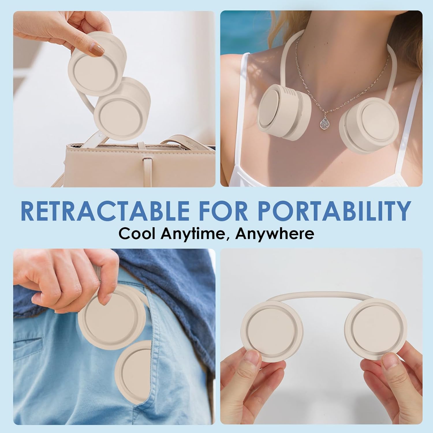 Neck Fan, Portable Bladeless Wearable Fan with 360° Airflow, 3 Speeds, 1600mAh Rechargeable Battery, Quiet Foldable USB Personal Fan for Men